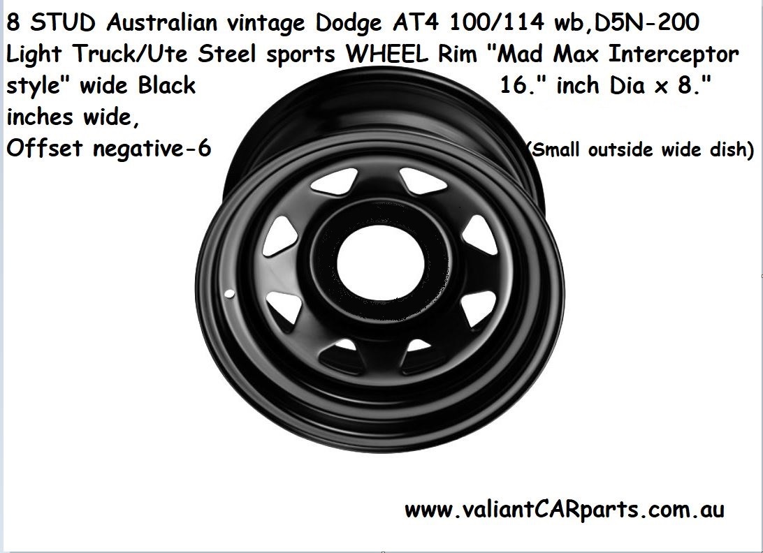8_stud_vintage_Dodge_AT4_D5N_Steel_sports_WHEEL_Rim_Black_16x8_wide_8x165.1_PCD